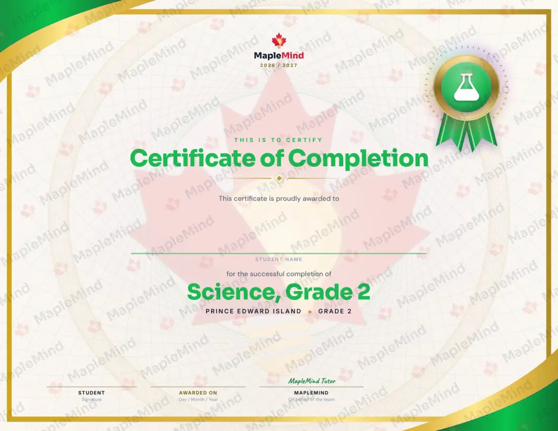 Page 31 of 31 from the Science, Grade 2 Prince Edward Island Course Companion — year in review and certificate of completion