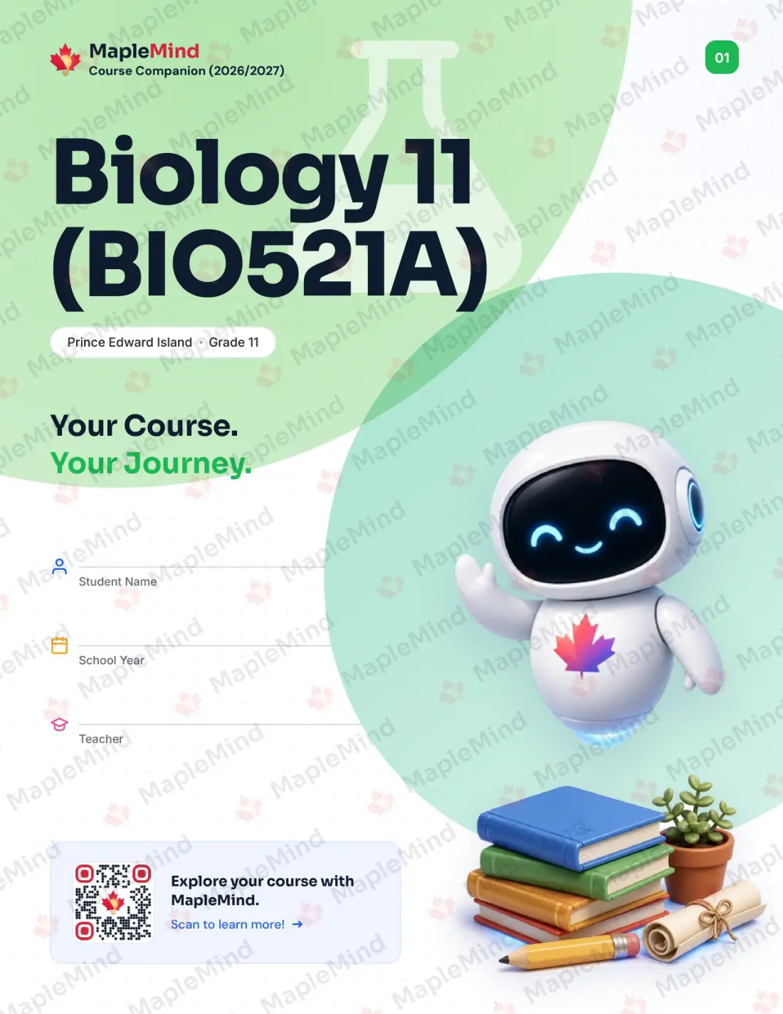 Page 1 of 30 from the Biology 11 (BIO521A) Prince Edward Island Course Companion — workbook cover