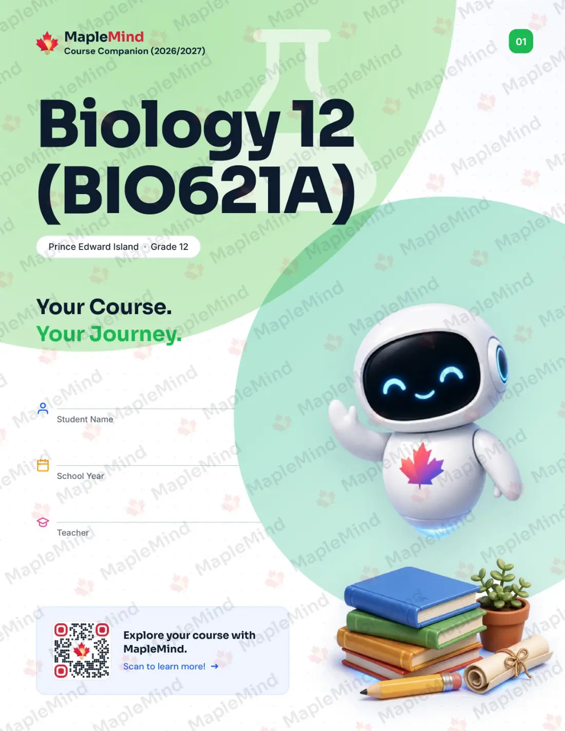 Page 1 of 33 from the Biology 12 (BIO621A) Prince Edward Island Course Companion — workbook cover