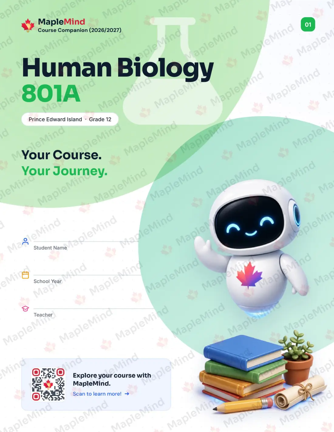 Page 1 of 50 from the Human Biology 801A Prince Edward Island Course Companion — workbook cover