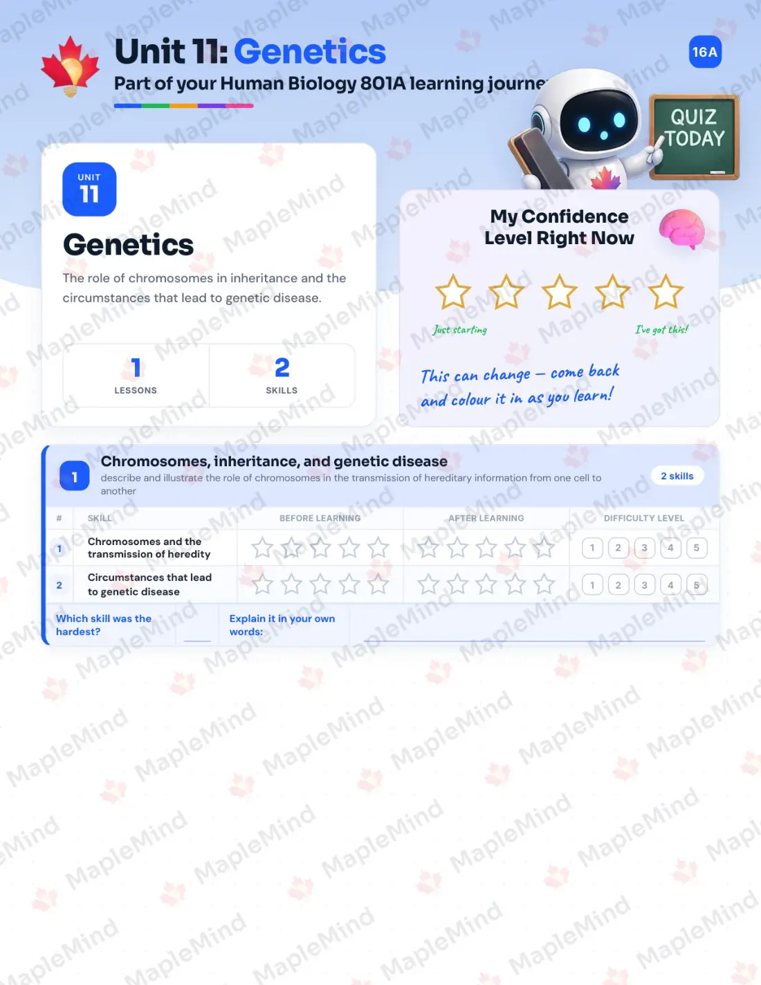 Page 37 of 50 from the Human Biology 801A Prince Edward Island Course Companion — skills tracker with before and after self-assessment