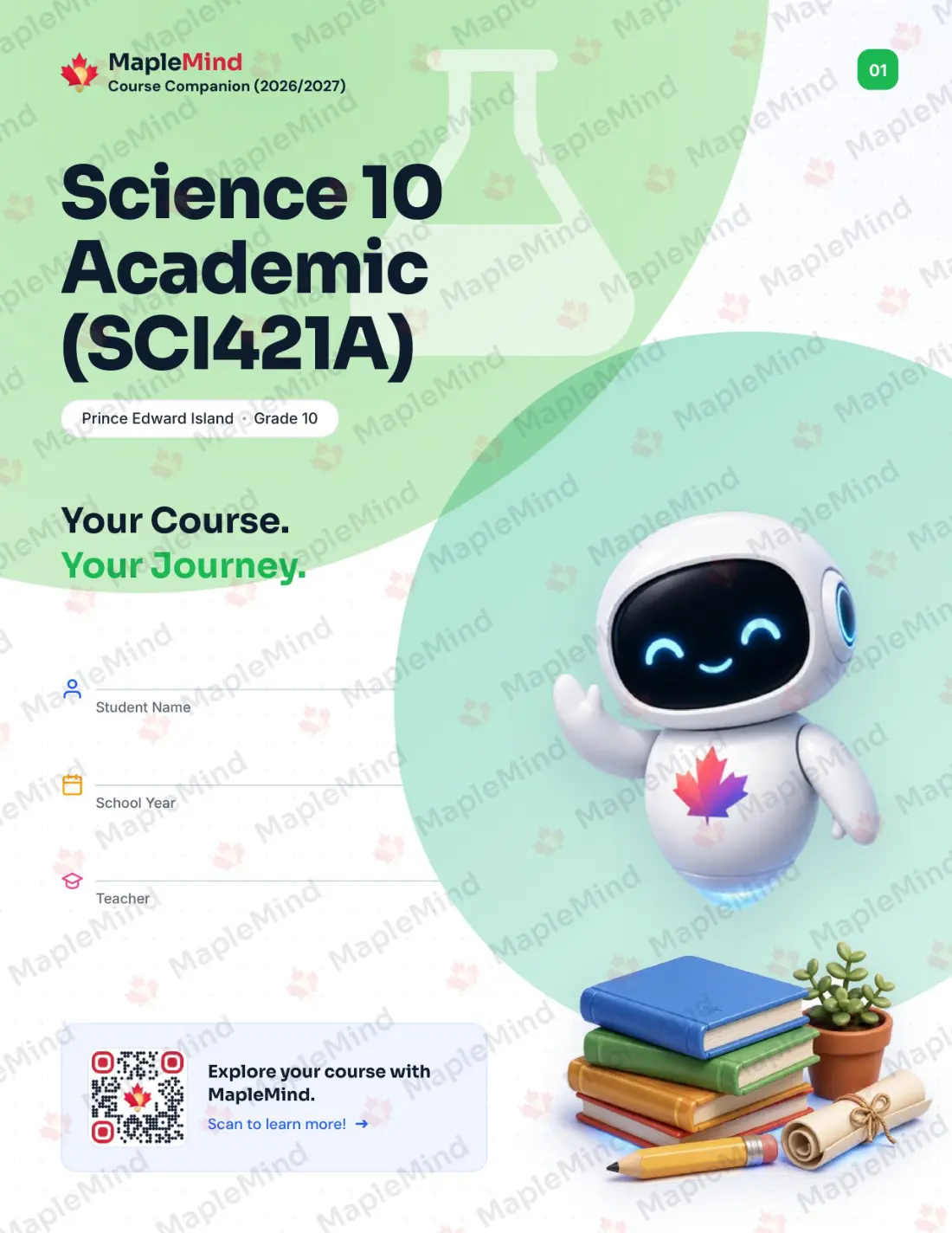 Page 1 of 28 from the Science 10 Academic (SCI421A) Prince Edward Island Course Companion — workbook cover