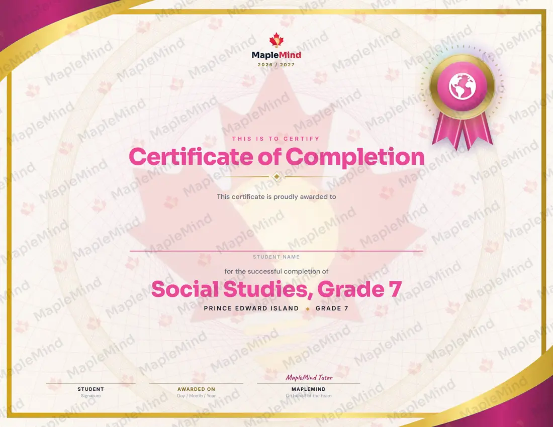 Page 31 of 31 from the Social Studies, Grade 7 Prince Edward Island Course Companion — year in review and certificate of completion