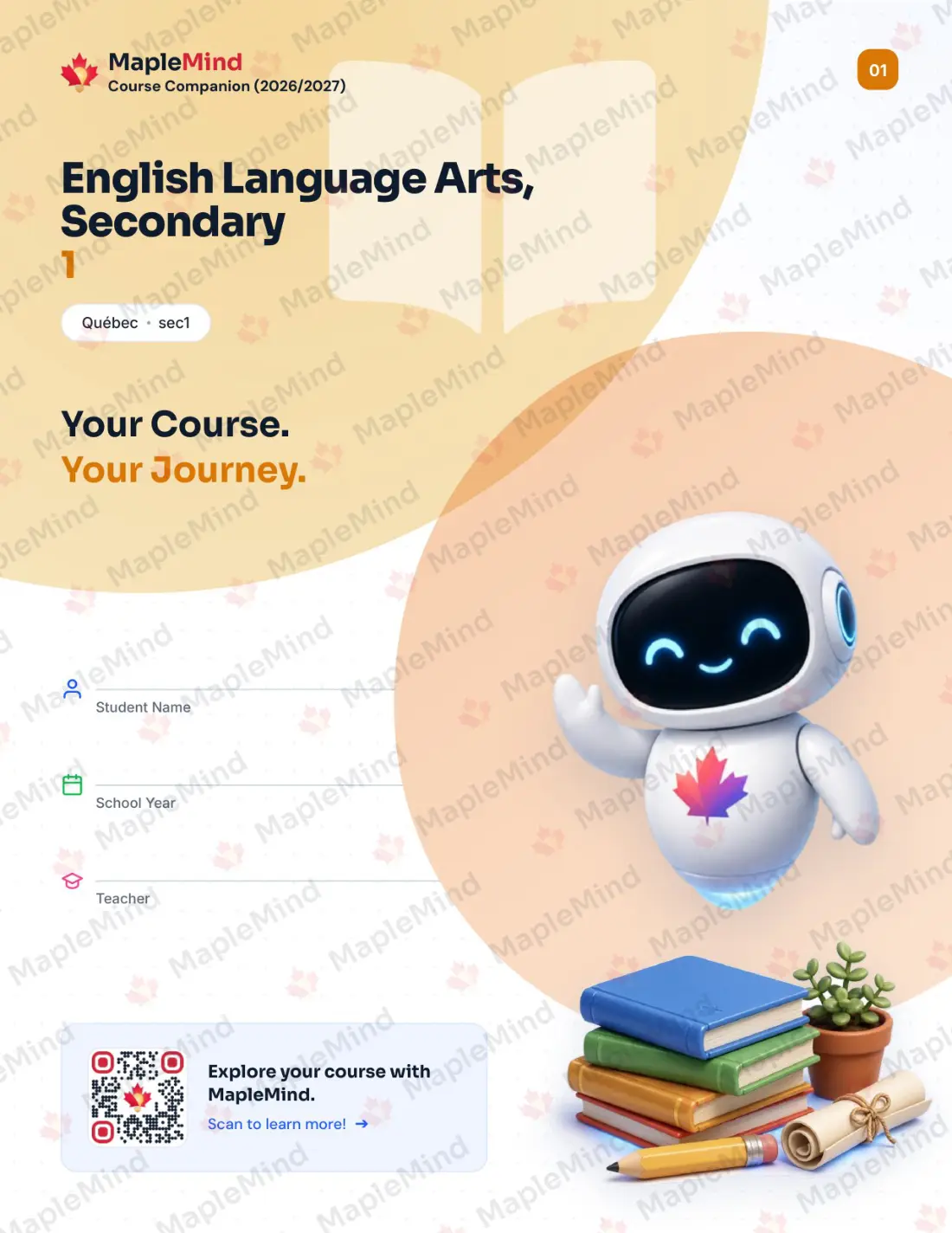 Page 1 of 51 from the English Language Arts, Secondary 1 Quebec Course Companion — workbook cover