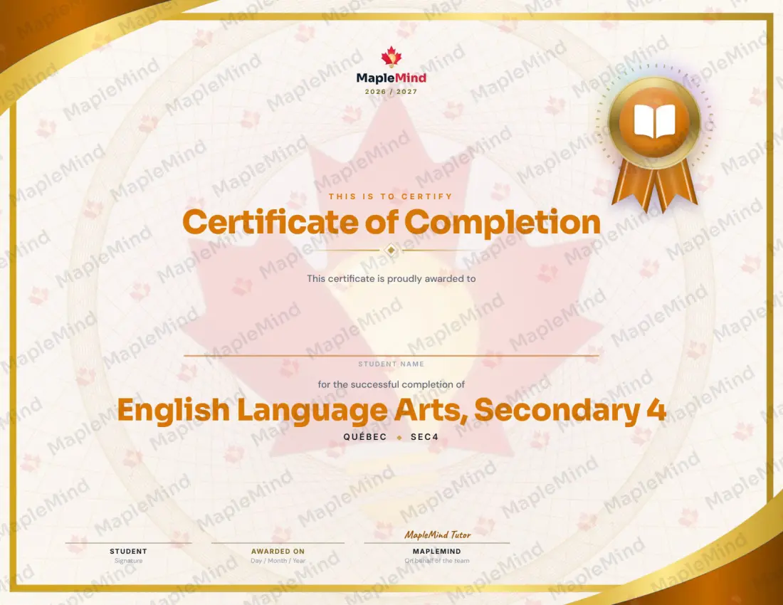 Page 64 of 64 from the English Language Arts, Secondary 4 Quebec Course Companion — year in review and certificate of completion