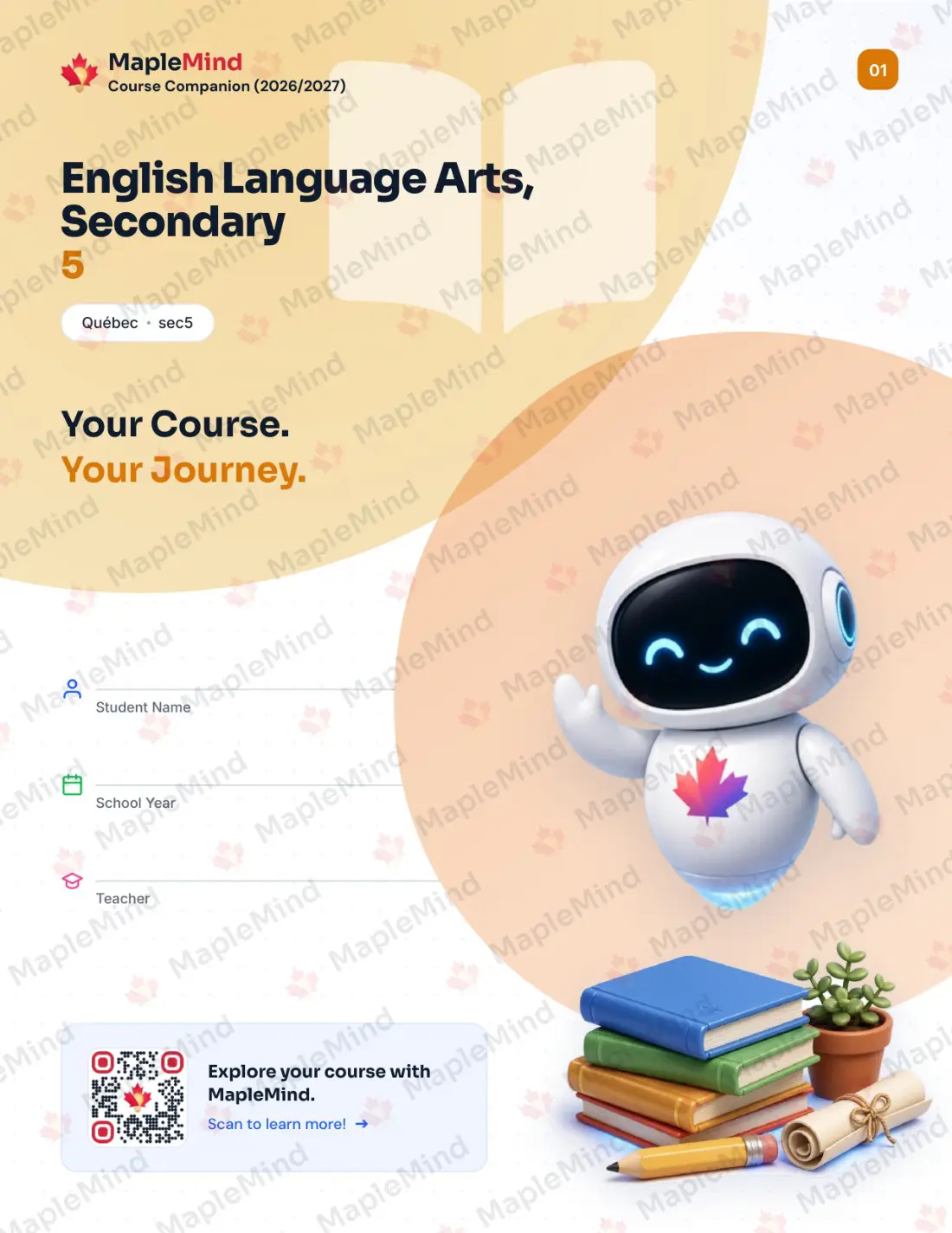 Page 1 of 46 from the English Language Arts, Secondary 5 Quebec Course Companion — workbook cover