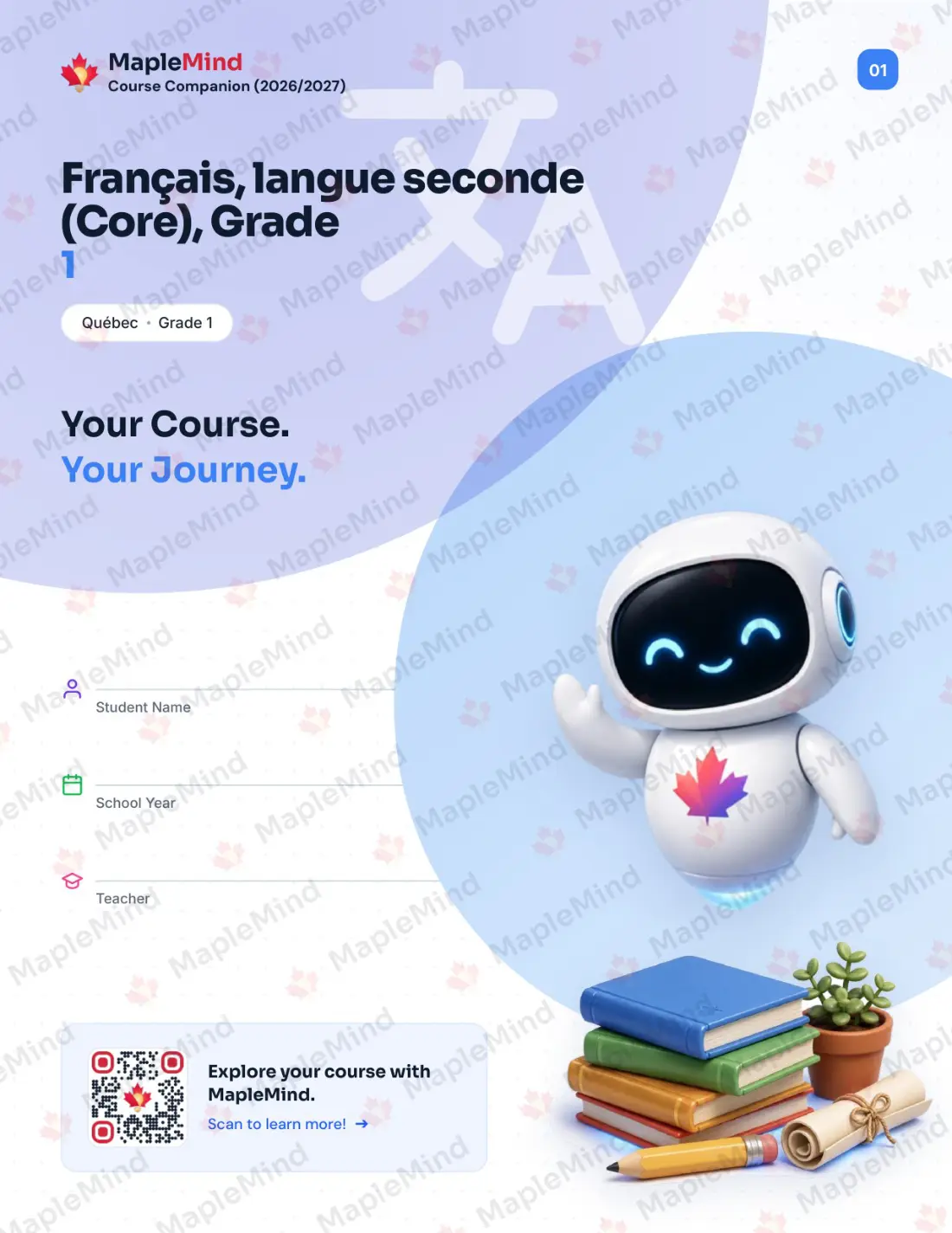 Page 1 of 37 from the Français, langue seconde (Core), Grade 1 Quebec Course Companion — workbook cover