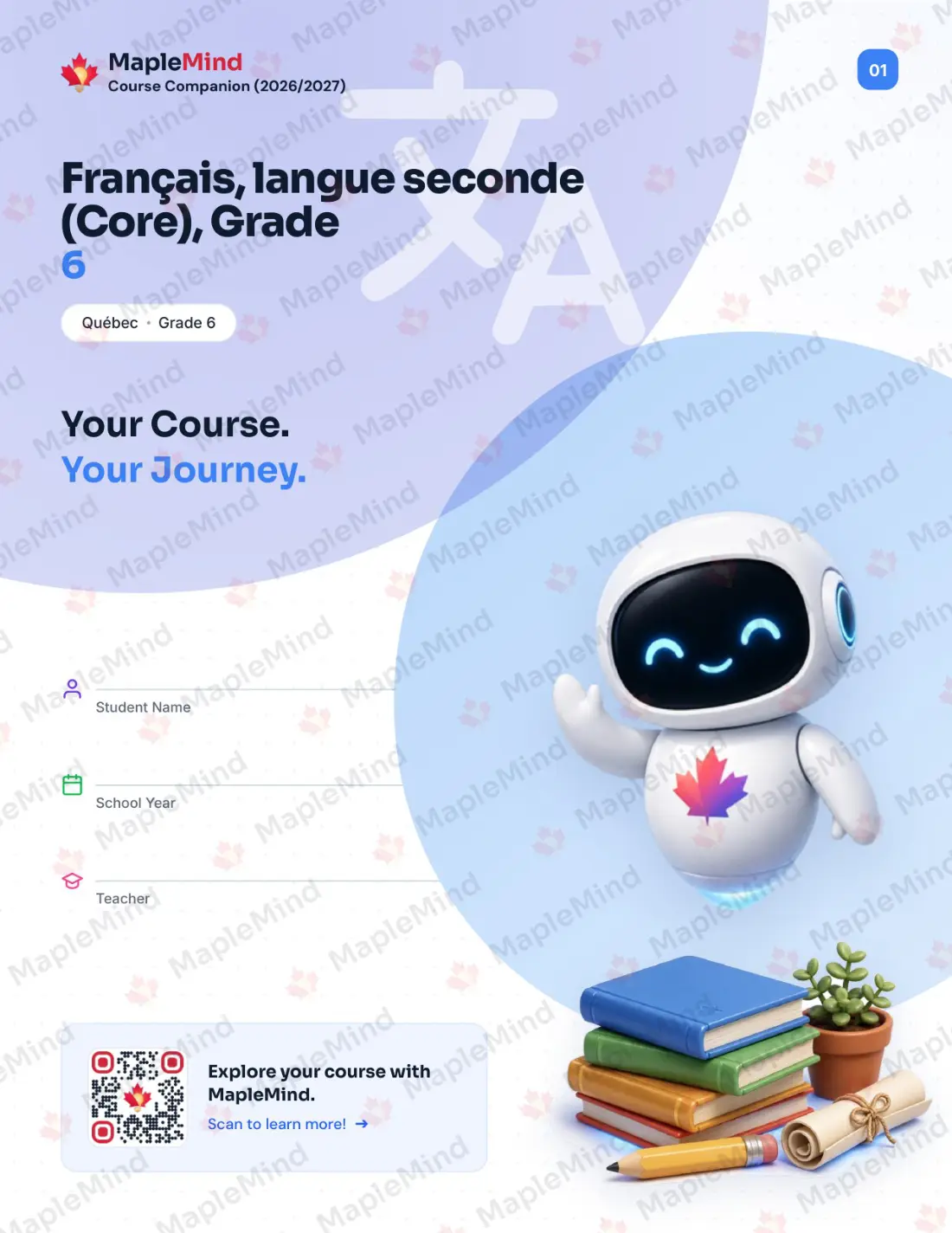 Page 1 of 36 from the Français, langue seconde (Core), Grade 6 Quebec Course Companion — workbook cover