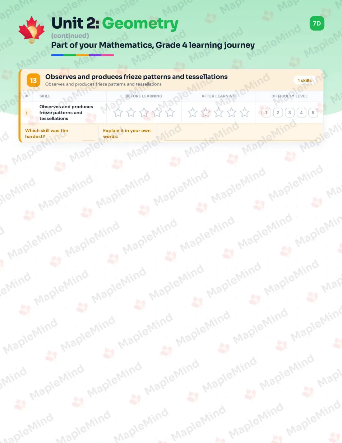 Page 30 of 57 from the Mathematics, Grade 4 Quebec Course Companion — skills tracker with before and after self-assessment