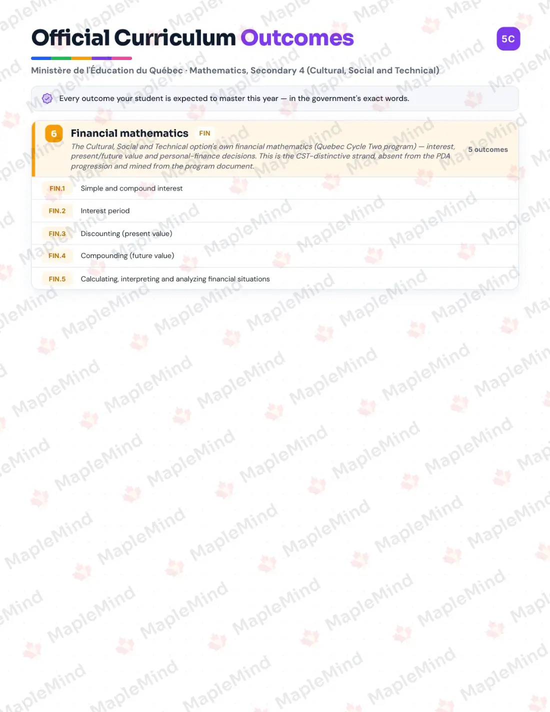 Page 7 of 43 from the Mathematics, Secondary 4 (Cultural, Social and Technical) Quebec Course Companion — skills tracker with before and after self-assessment