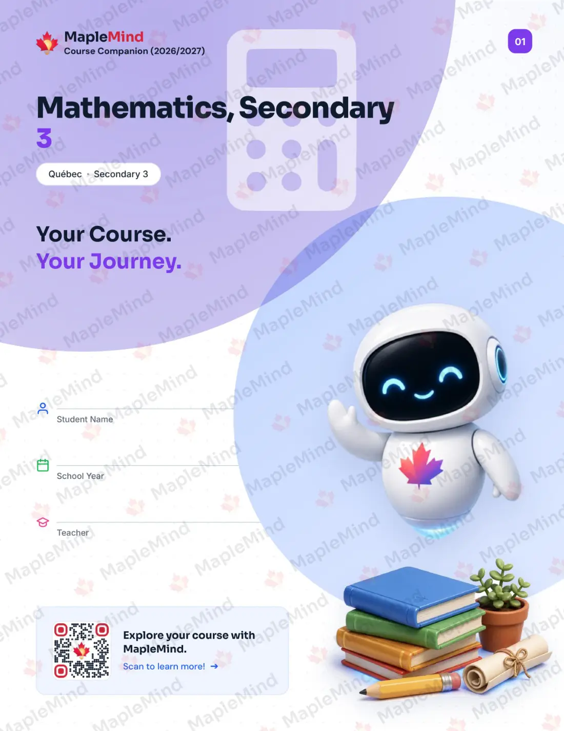 Page 1 of 44 from the Mathematics, Secondary 3 Quebec Course Companion — workbook cover