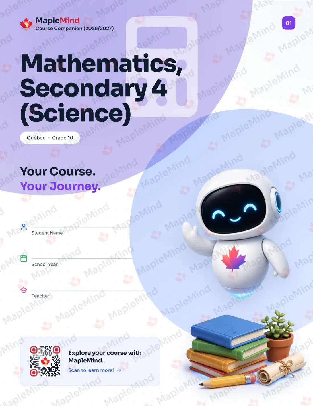Page 1 of 42 from the Mathematics, Secondary 4 (Science) Quebec Course Companion — workbook cover