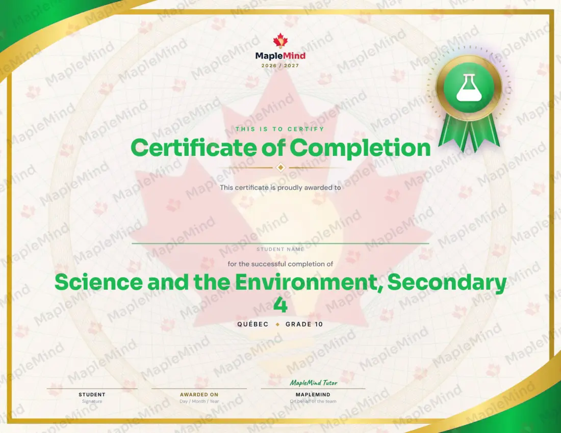 Page 24 of 24 from the Science and the Environment, Secondary 4 Quebec Course Companion — year in review and certificate of completion