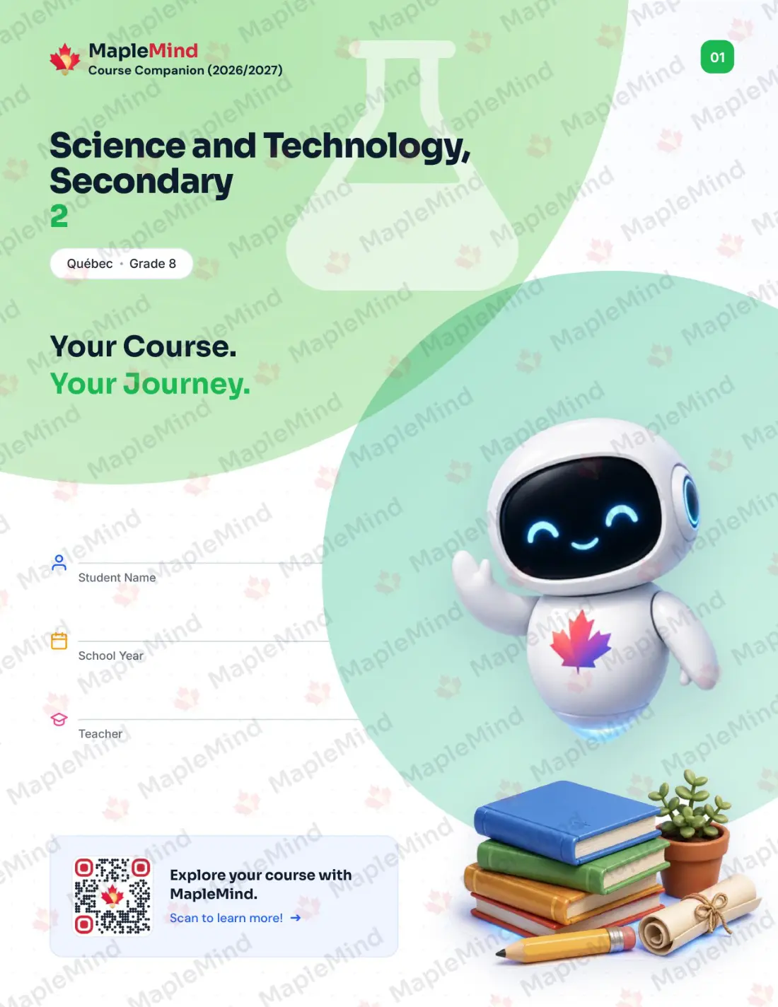 Page 1 of 32 from the Science and Technology, Secondary 2 Quebec Course Companion — workbook cover