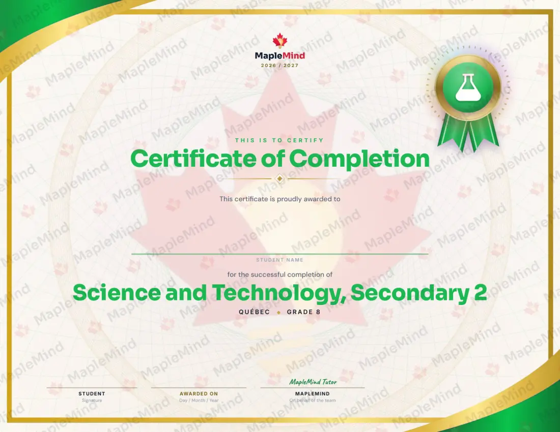 Page 32 of 32 from the Science and Technology, Secondary 2 Quebec Course Companion — year in review and certificate of completion