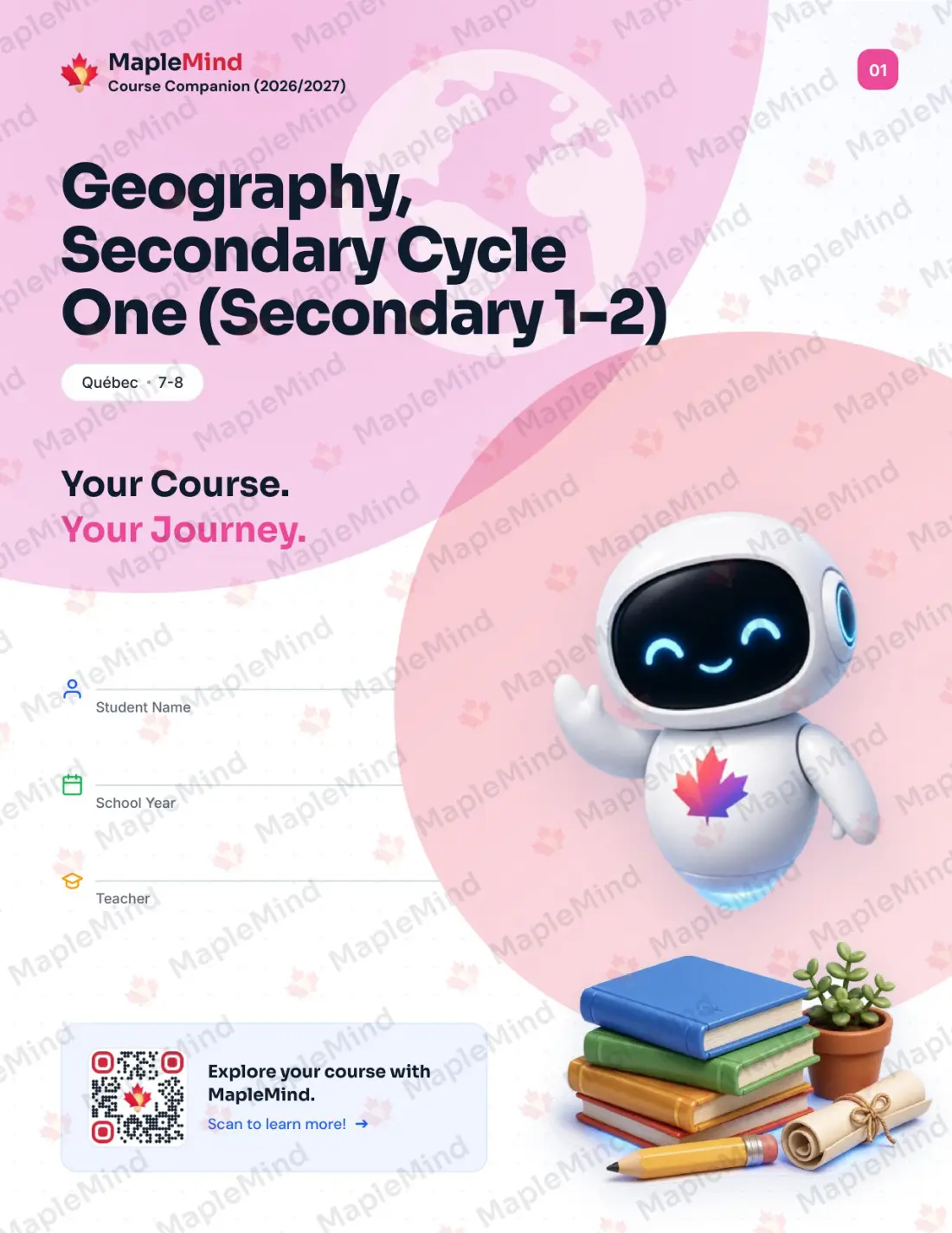 Page 1 of 37 from the Geography, Secondary Cycle One (Secondary 1-2) Quebec Course Companion — workbook cover