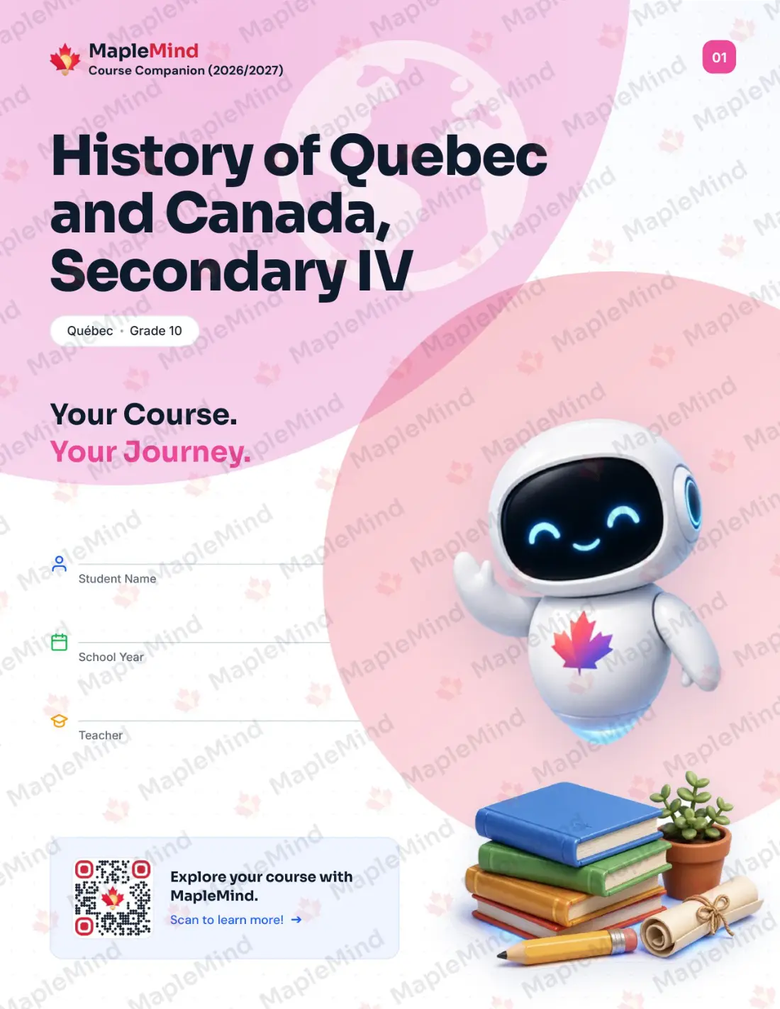Page 1 of 32 from the History of Quebec and Canada, Secondary IV Quebec Course Companion — workbook cover