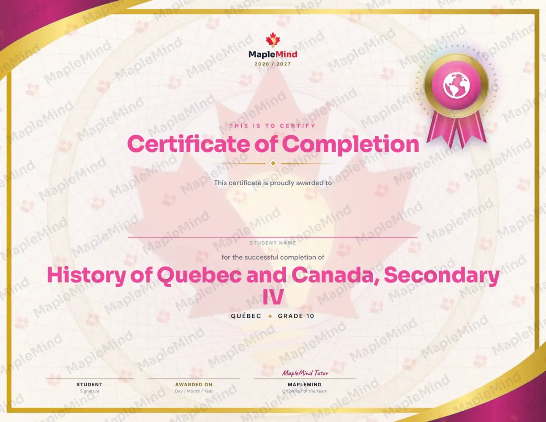 Page 32 of 32 from the History of Quebec and Canada, Secondary IV Quebec Course Companion — year in review and certificate of completion
