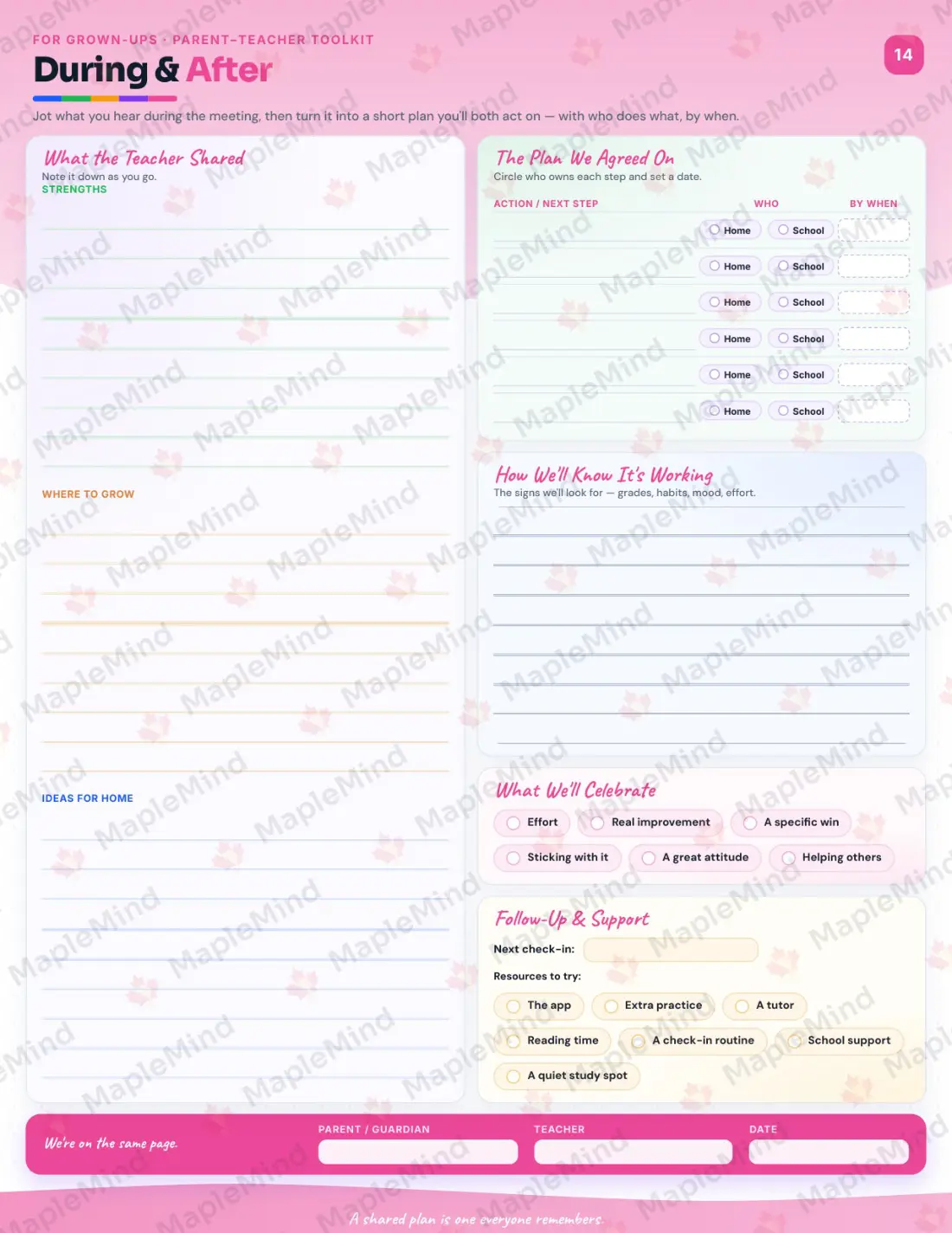 Page 22 of 25 from the Science, Grade 2 Saskatchewan Course Companion — mid-year check-in and parent-teacher conference pages