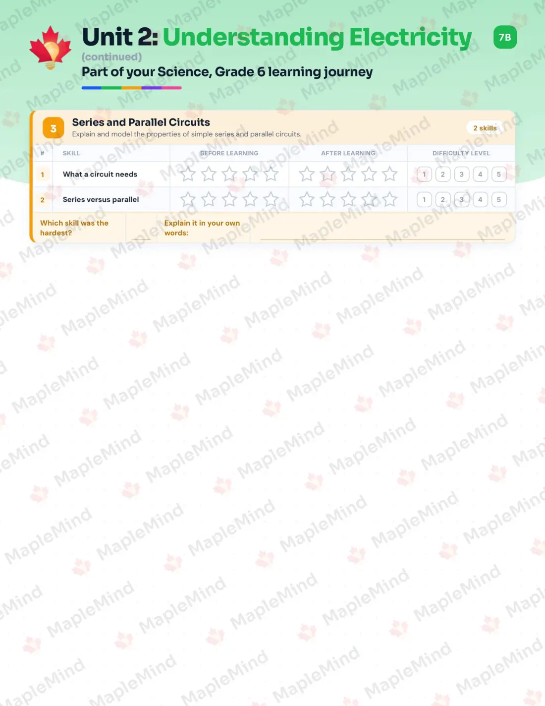 Page 11 of 31 from the Science, Grade 6 Saskatchewan Course Companion — skills tracker with before and after self-assessment