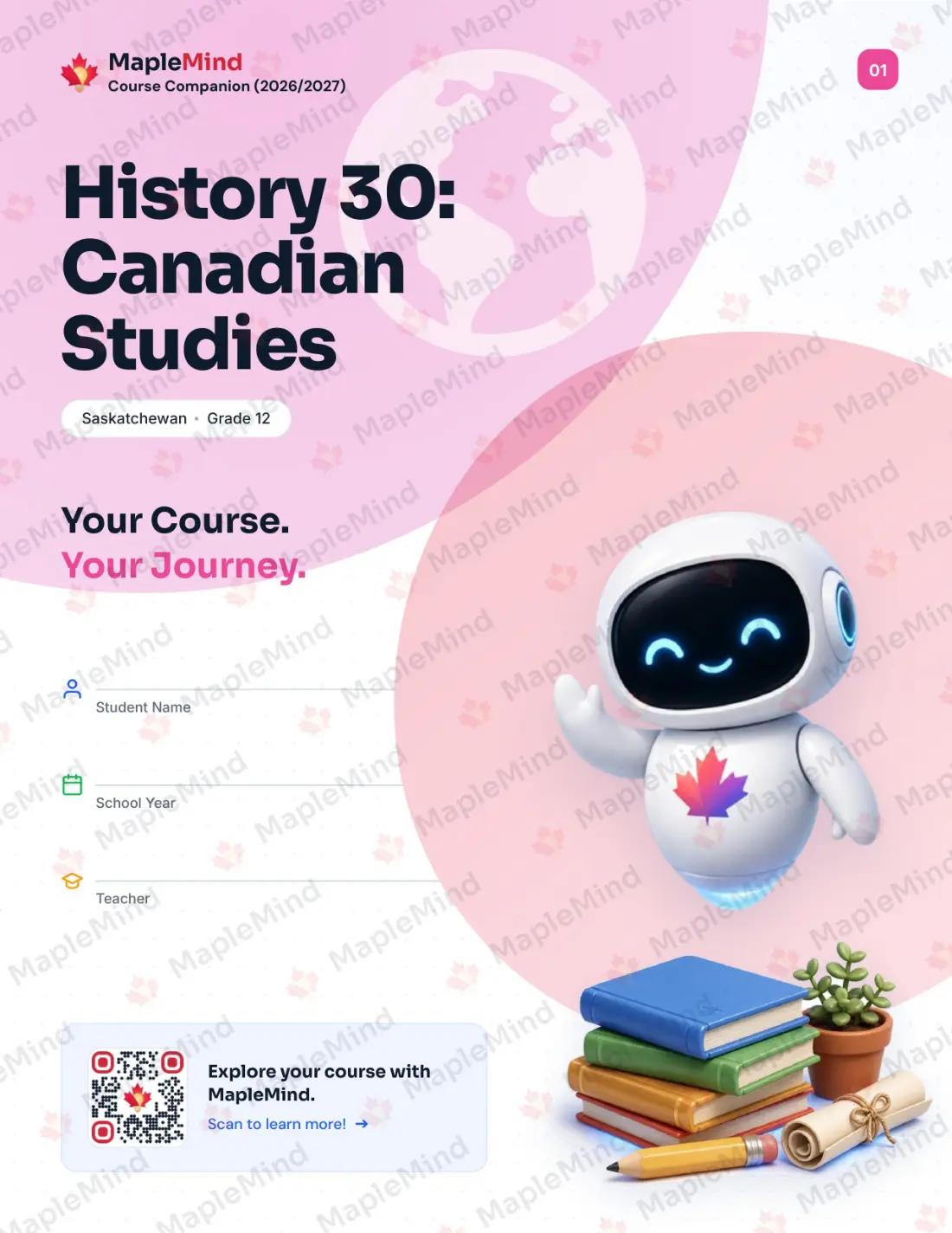 Page 1 of 30 from the History 30: Canadian Studies Saskatchewan Course Companion — workbook cover