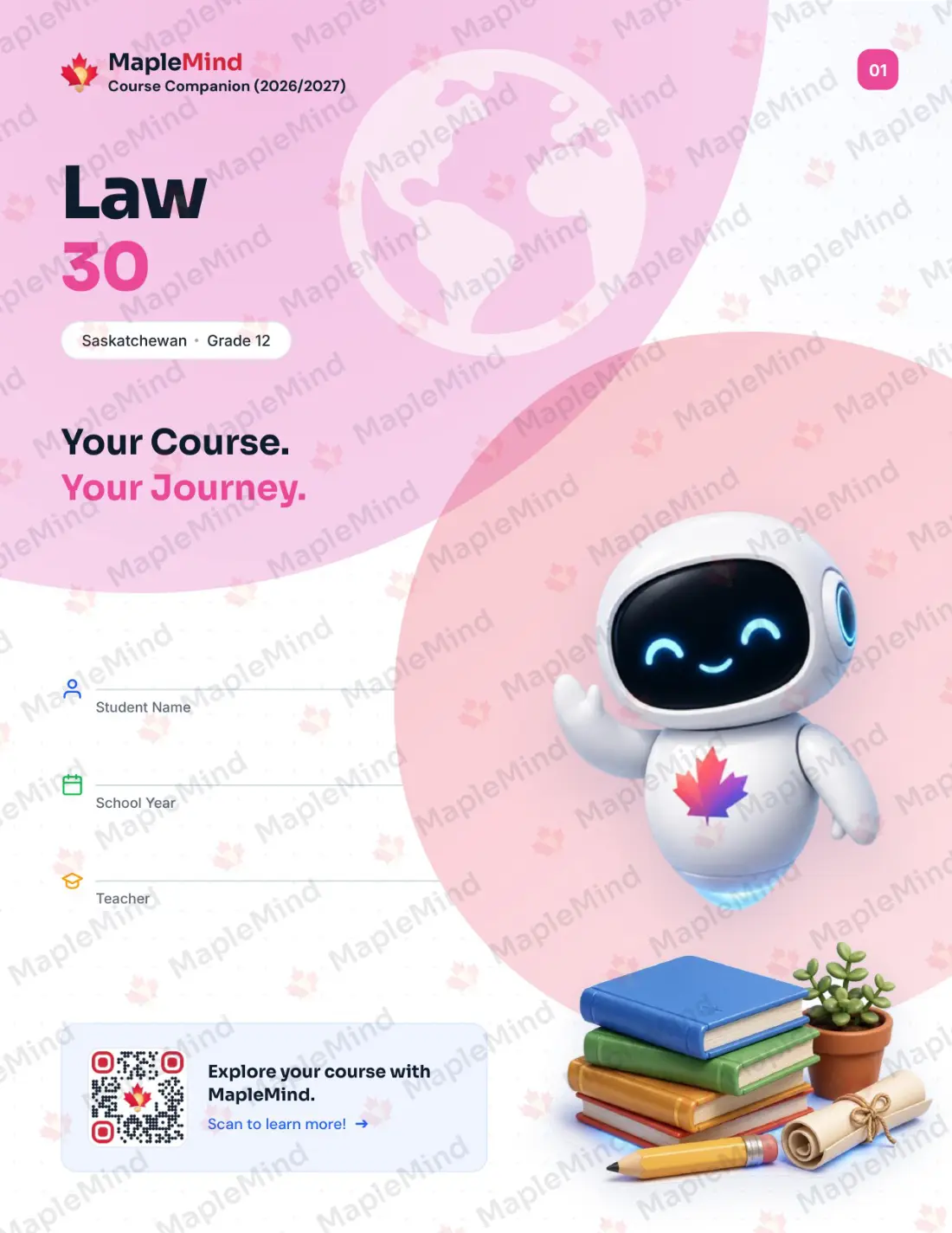 Page 1 of 32 from the Law 30 Saskatchewan Course Companion — workbook cover